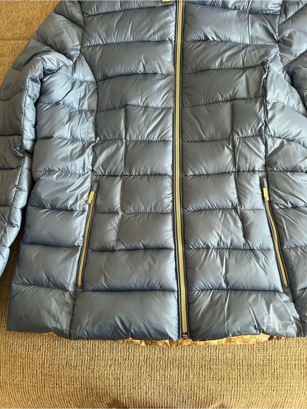 NWOT Michael Kors Blue Hooded Quilted Puffer Jacket